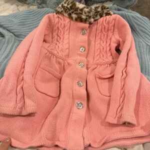 Gymboree Pink Knit Coat with Faux Leopard Trim